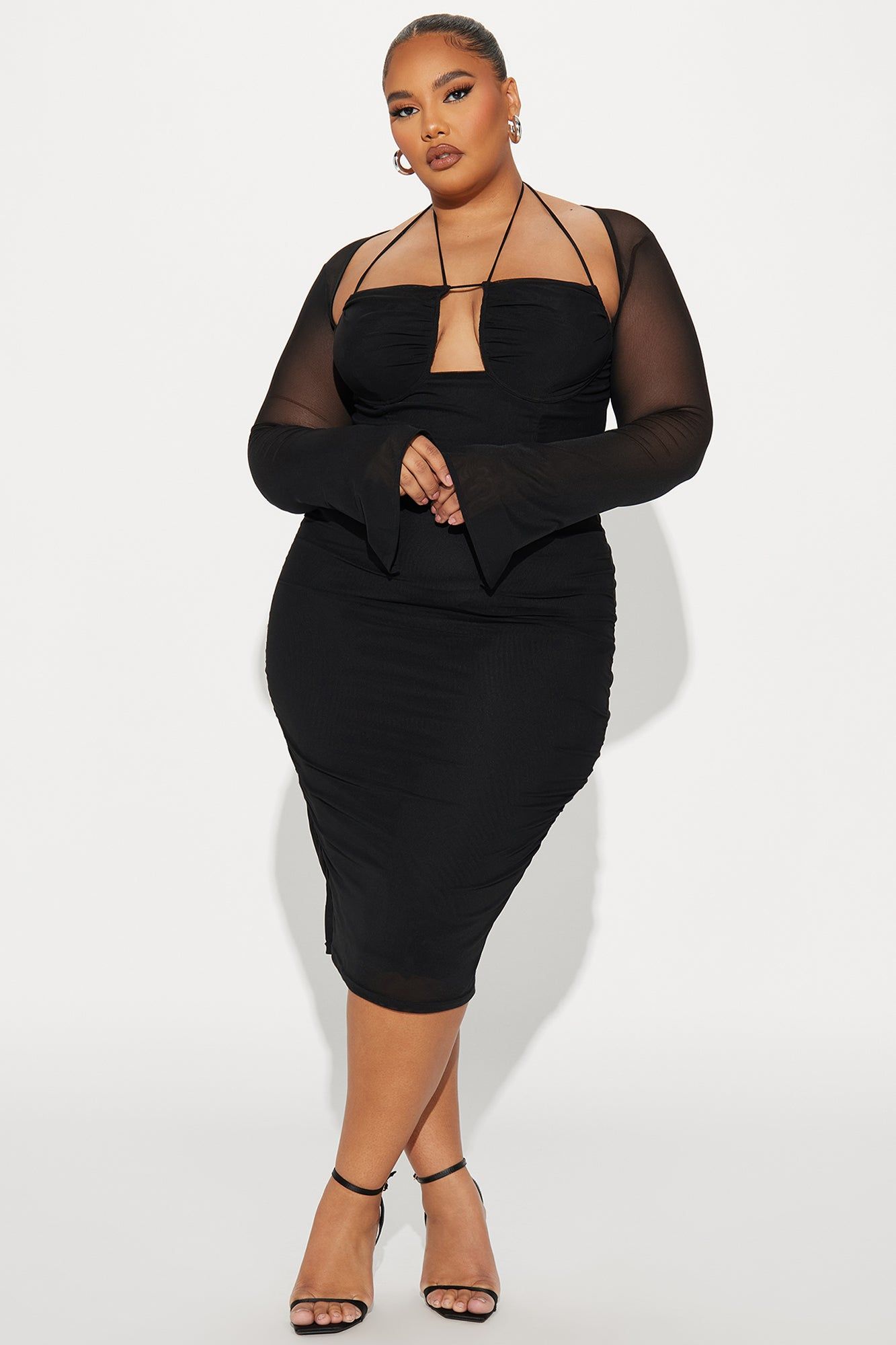 Katie Mesh Long Sleeve Midi Dress - Black sold by Fashion Nova product image thumbnail 4