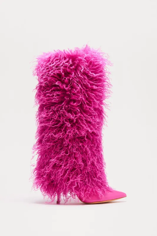 Chantel Faux Fur Knee High Boots - Pink sold by Fashion Nova