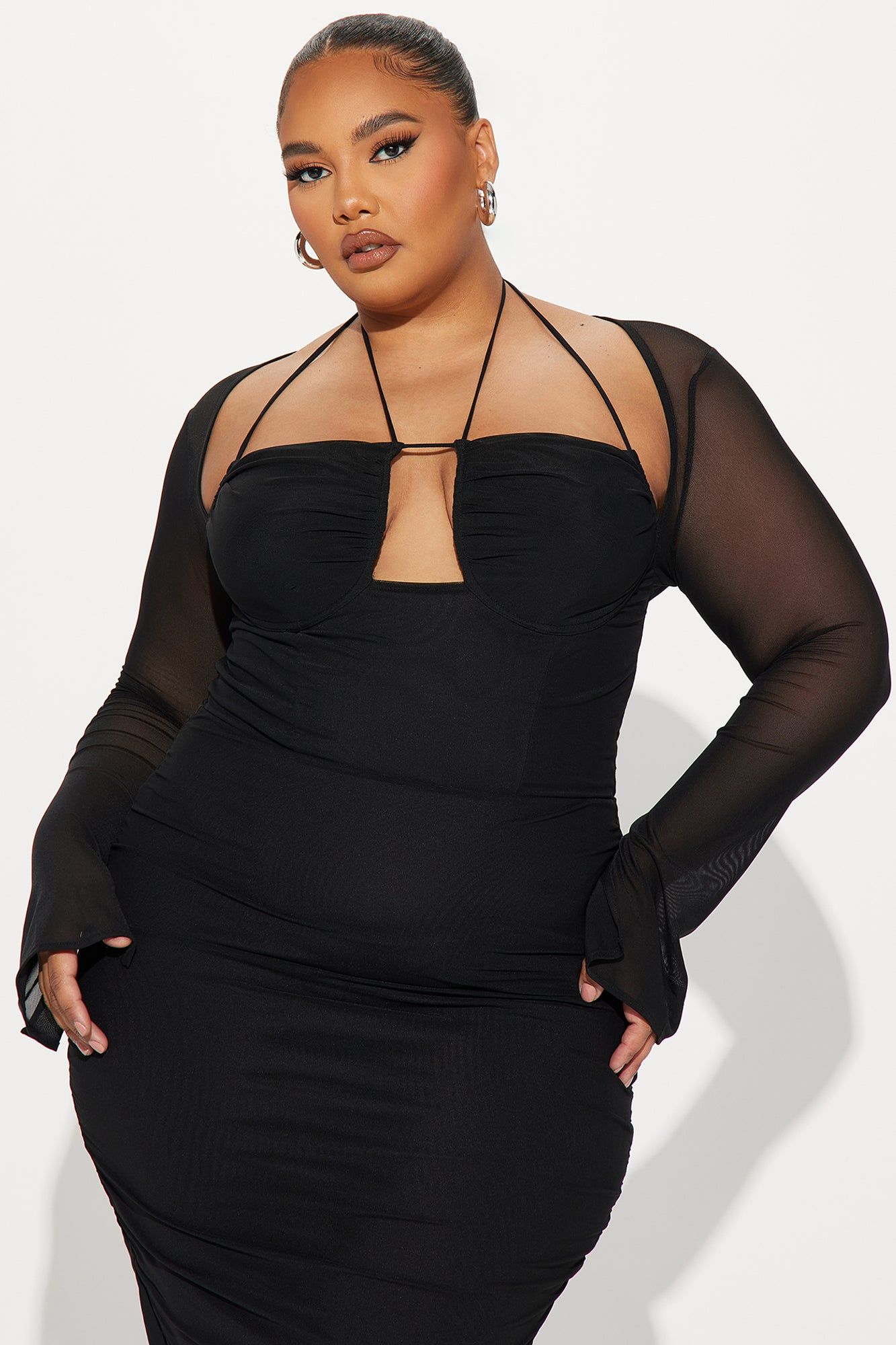 Katie Mesh Long Sleeve Midi Dress - Black sold by Fashion Nova product image thumbnail 5