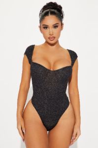 Call You Back Short Sleeve Bodysuit - Black sold by Fashion Nova