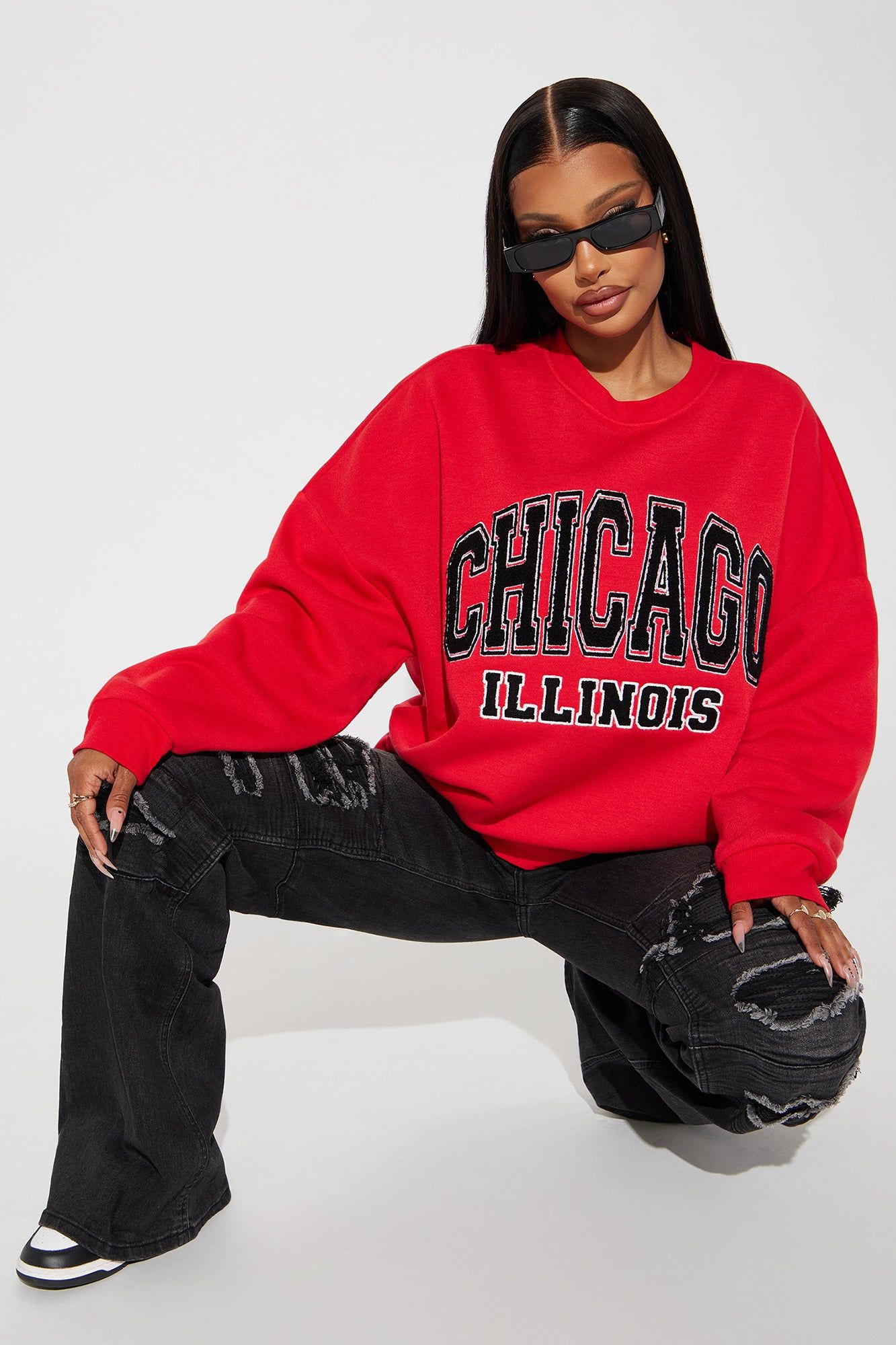 Chicago Crew Neck Sweatshirt - Red sold by Fashion Nova