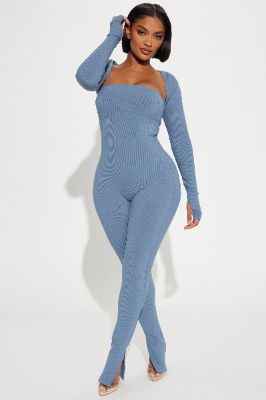 Jeanette Snatched Jumpsuit Set - Charcoal sold by Fashion Nova