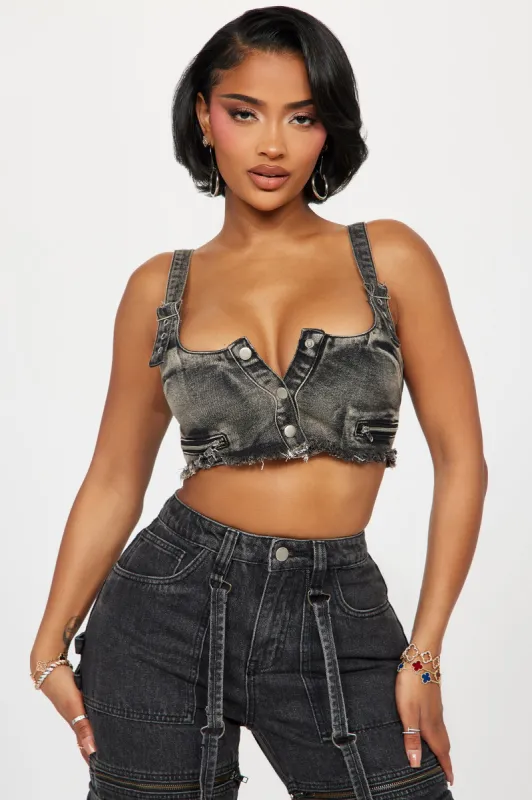Back Again Washed Denim Top - Acid Wash Black sold by Fashion Nova