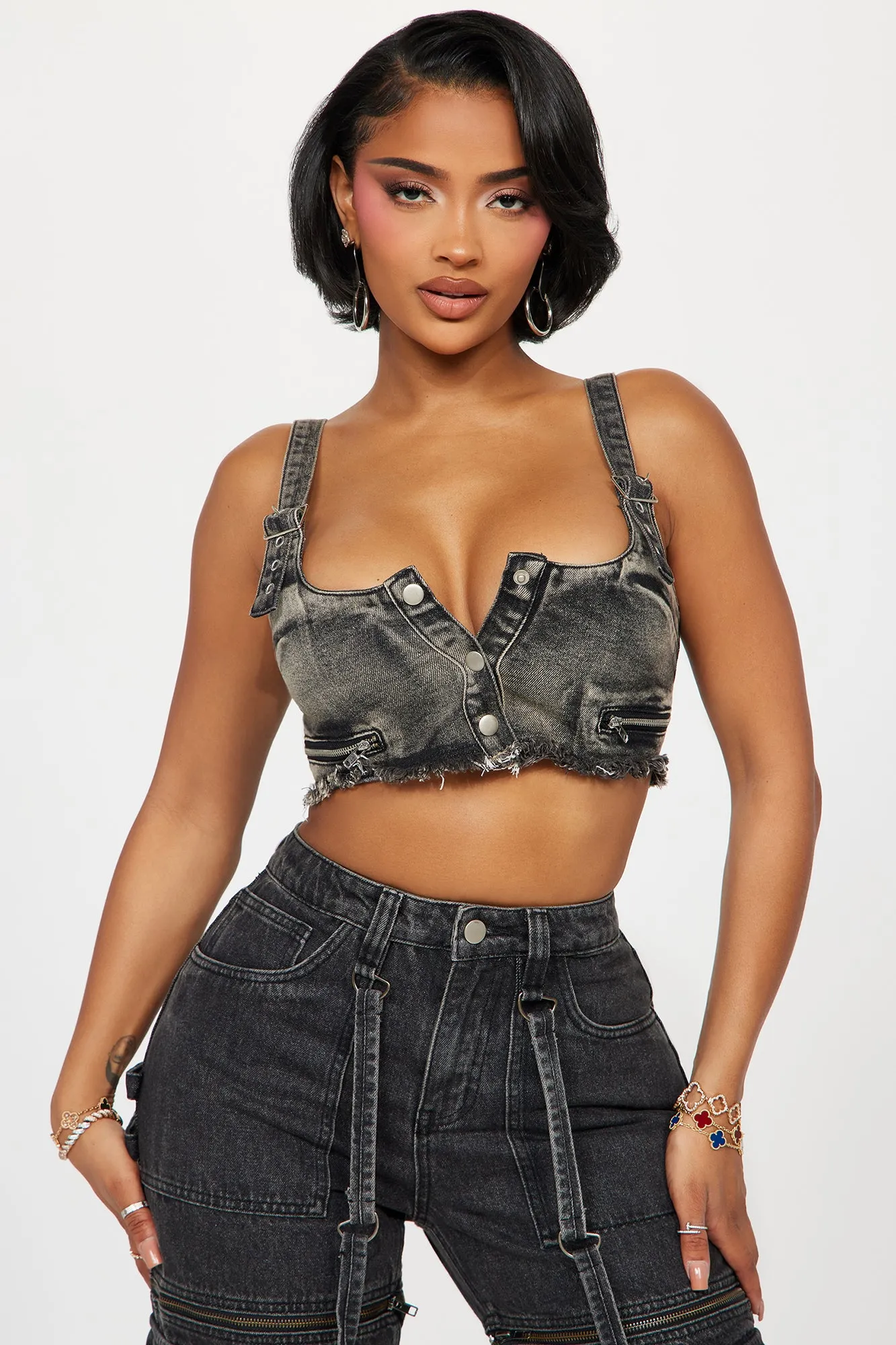 Back Again Washed Denim Top - Acid Wash Black sold by Fashion Nova