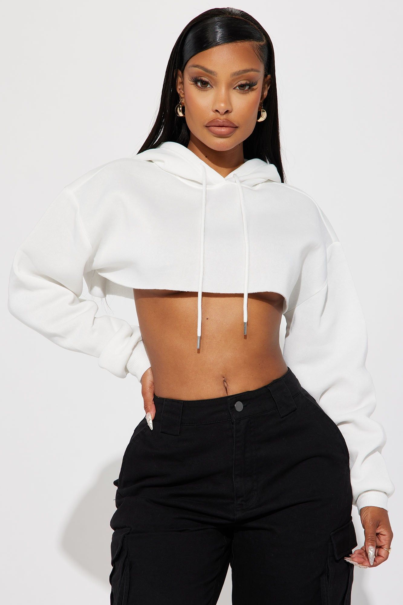 Lilian Cropped Lounge Hoodie - White sold by Fashion Nova