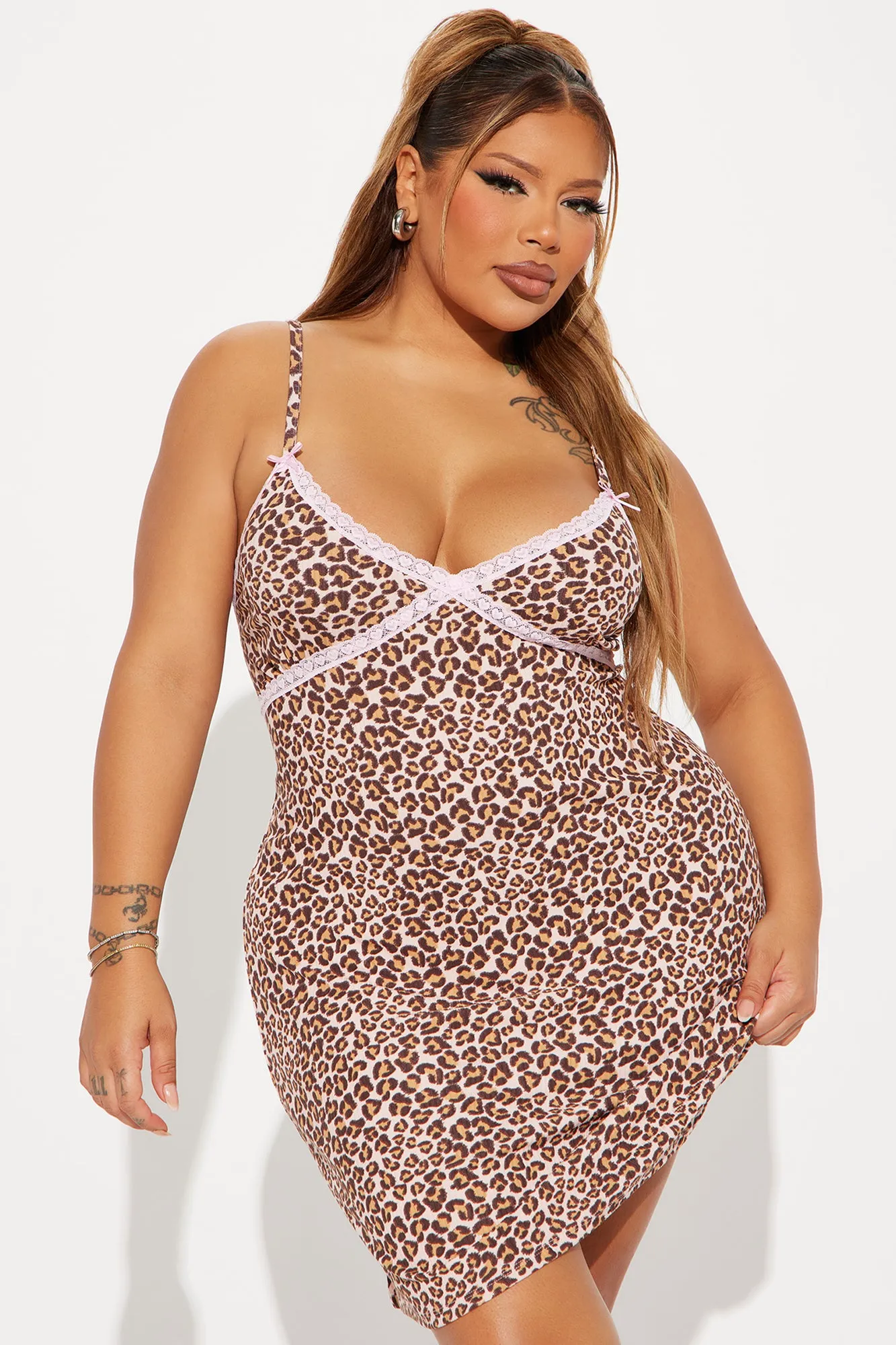 Wild Nights Ribbed Cami Sleep Dress - Leopard sold by Fashion Nova product image thumbnail 3