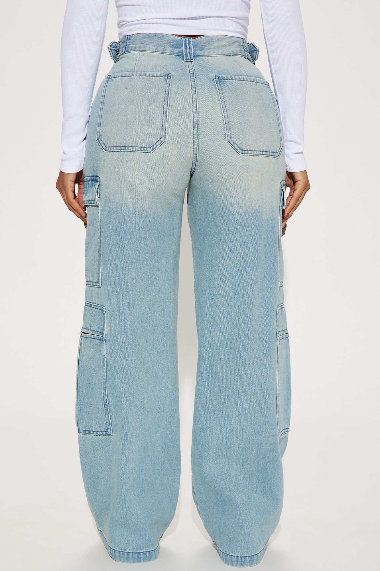 Just Once Tinted Baggy Cargo Jeans - Light Wash sold by Fashion Nova product image thumbnail 3