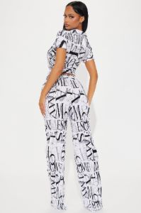Lea Conversation Plisse Pant Set - White/combo sold by Fashion Nova
