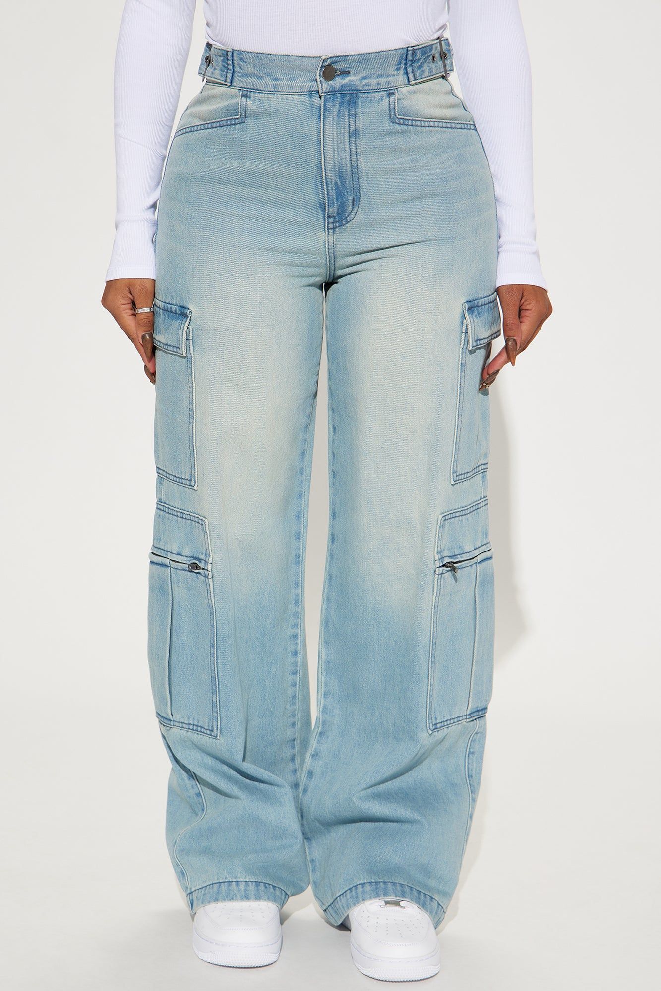 Just Once Tinted Baggy Cargo Jeans - Light Wash sold by Fashion Nova product image thumbnail 2