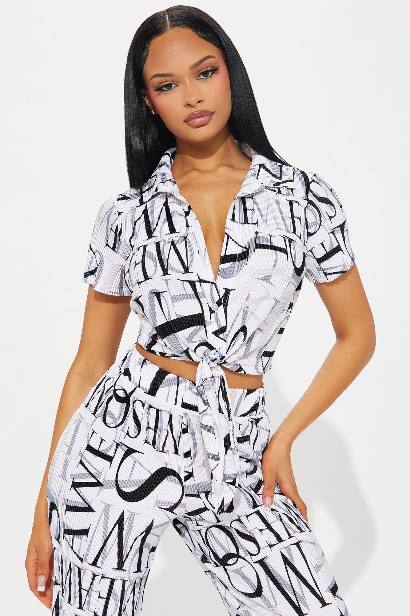 Lea Conversation Plisse Pant Set - White/combo sold by Fashion Nova product image thumbnail 2