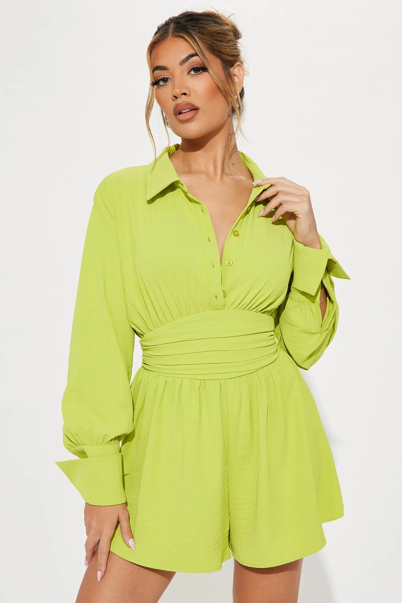 Close Enough To You Romper - Chartreuse sold by Fashion Nova