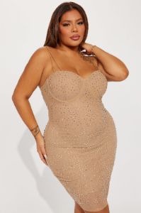 Tessa Embellished Mini Dress - Nude sold by Fashion Nova