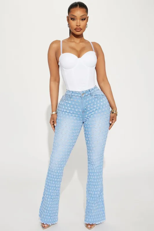 Playing It Smart Stretch Bootcut Jeans - Light Wash sold by Fashion Nova