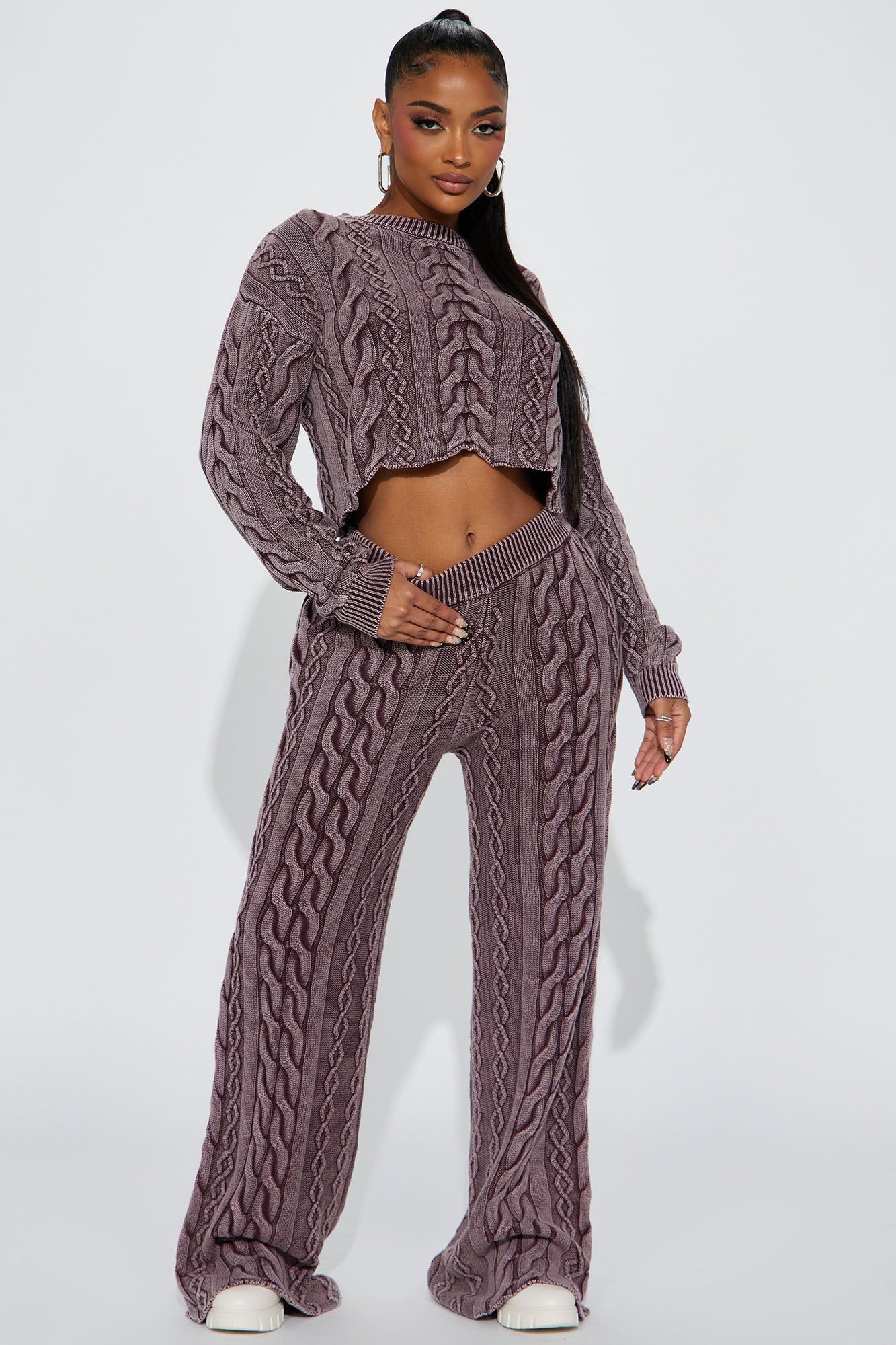 Ineza Mineral Wash Sweater Pant Set - Burgundy sold by Fashion Nova