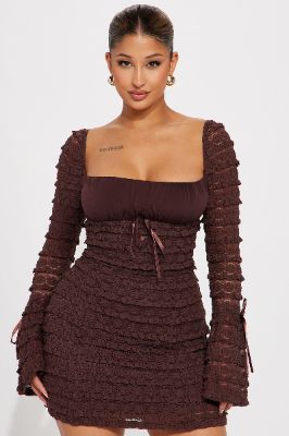 Espresso Lace Mini Dress - Brown sold by Fashion Nova