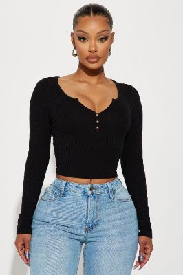 Lora Long Sleeve Top - Black sold by Fashion Nova