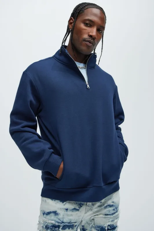 Tyson Quarter Zip Sweatshirt - Navy sold by Fashion Nova