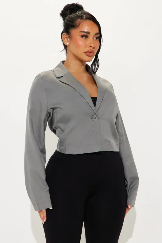 About My Business Cropped Blazer - Grey sold by Fashion Nova