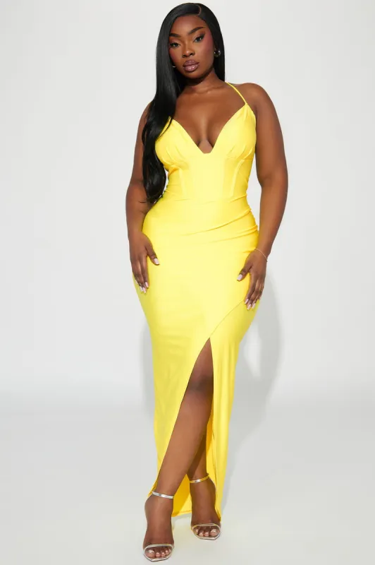 Samantha Corset Gown - Yellow sold by Fashion Nova