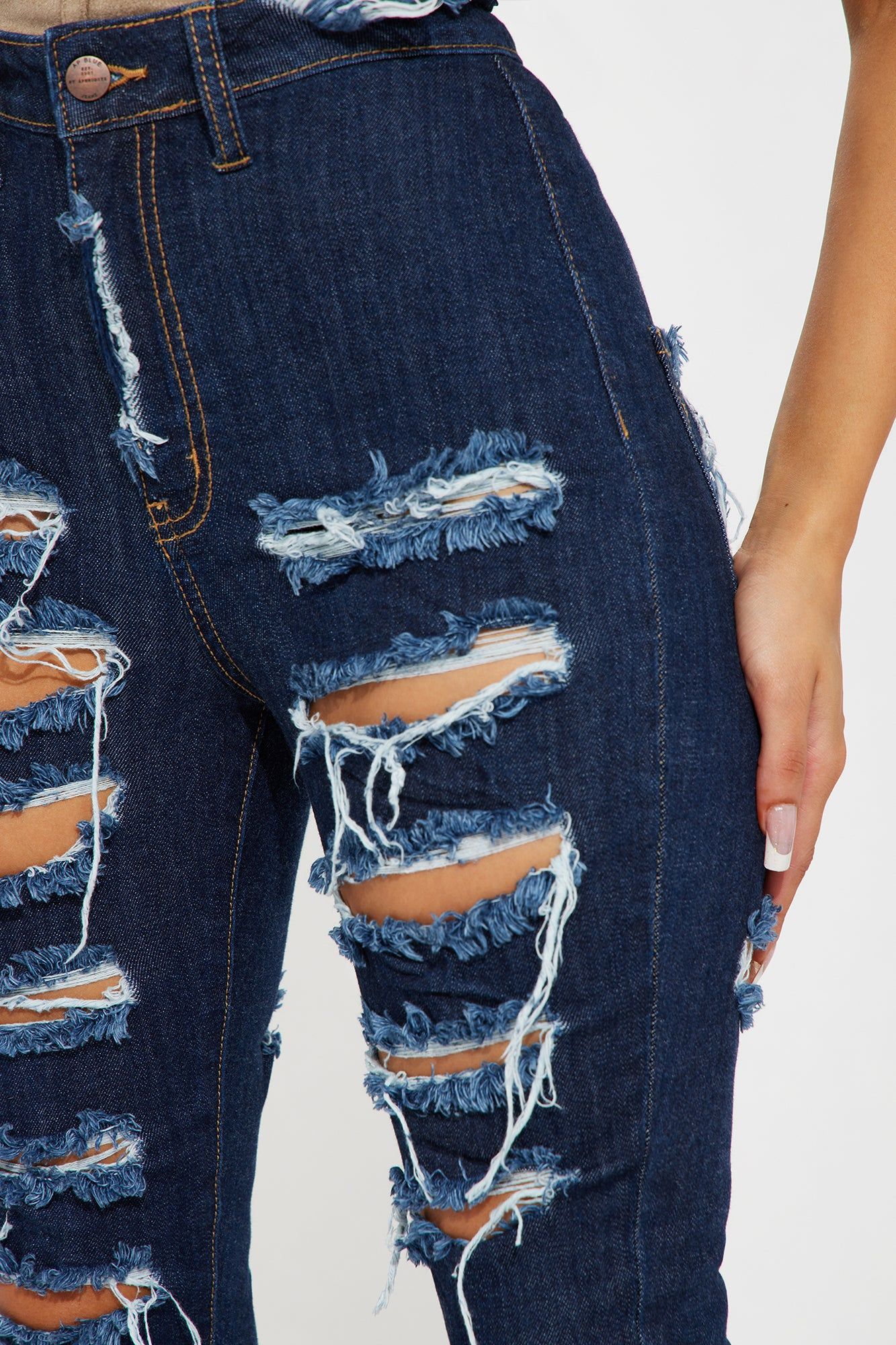 Perfect Storm Shredded Stretch Flare Jeans - Dark Wash sold by Fashion Nova product image thumbnail 3