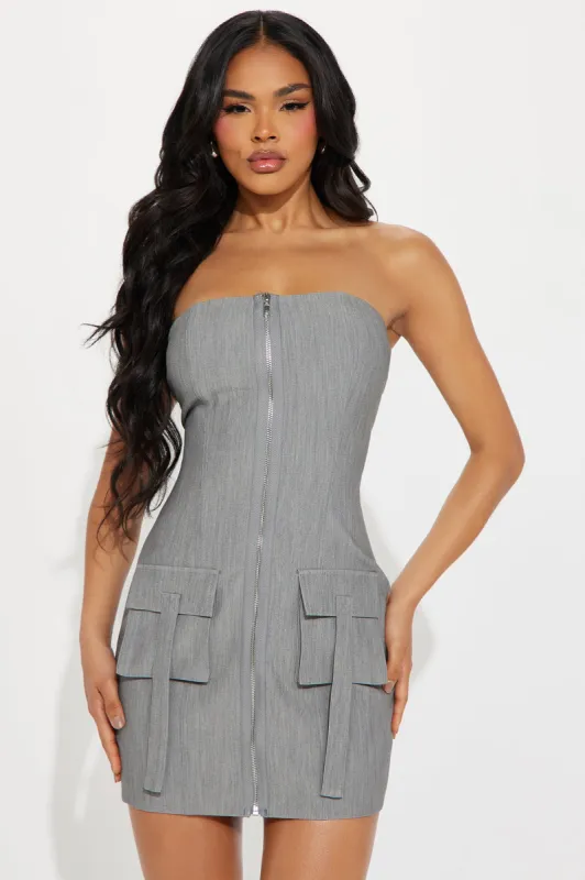 Cargo Chic Millennium Mini Dress - Grey sold by Fashion Nova