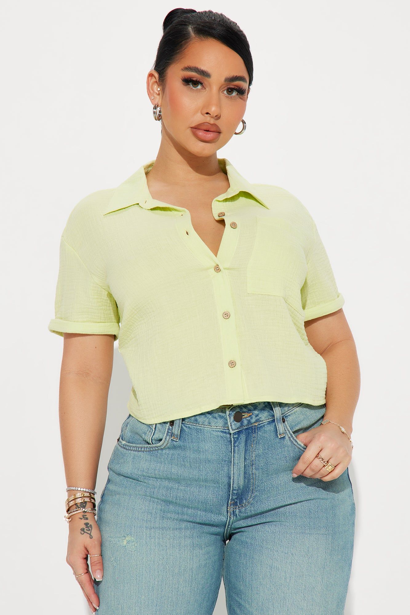 Warm Feeling Gauze Shirt - Green sold by Fashion Nova