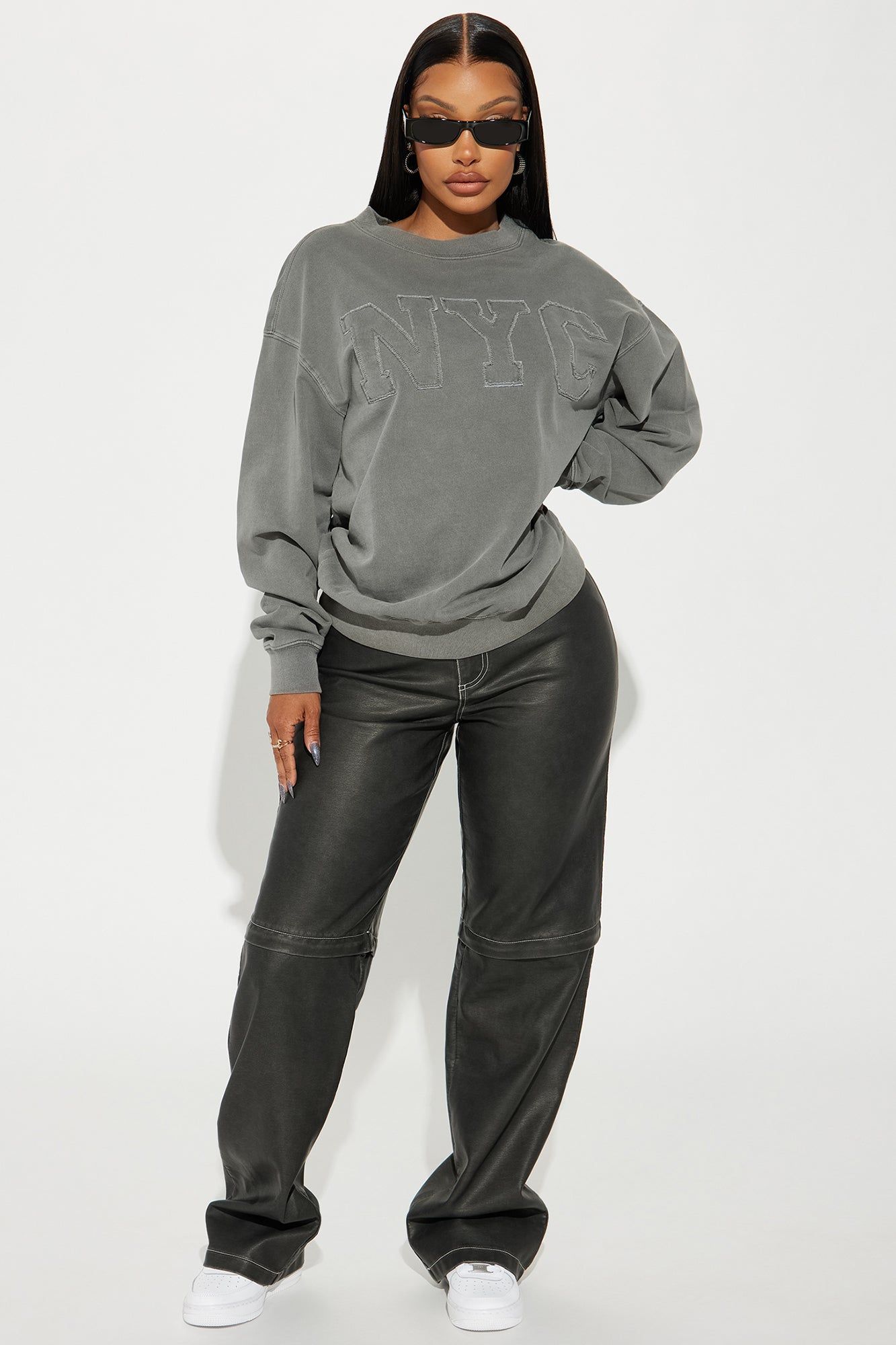 NYC Collegiate Patch Sweatshirt - Grey Mineral Wash sold by Fashion Nova product image thumbnail 2