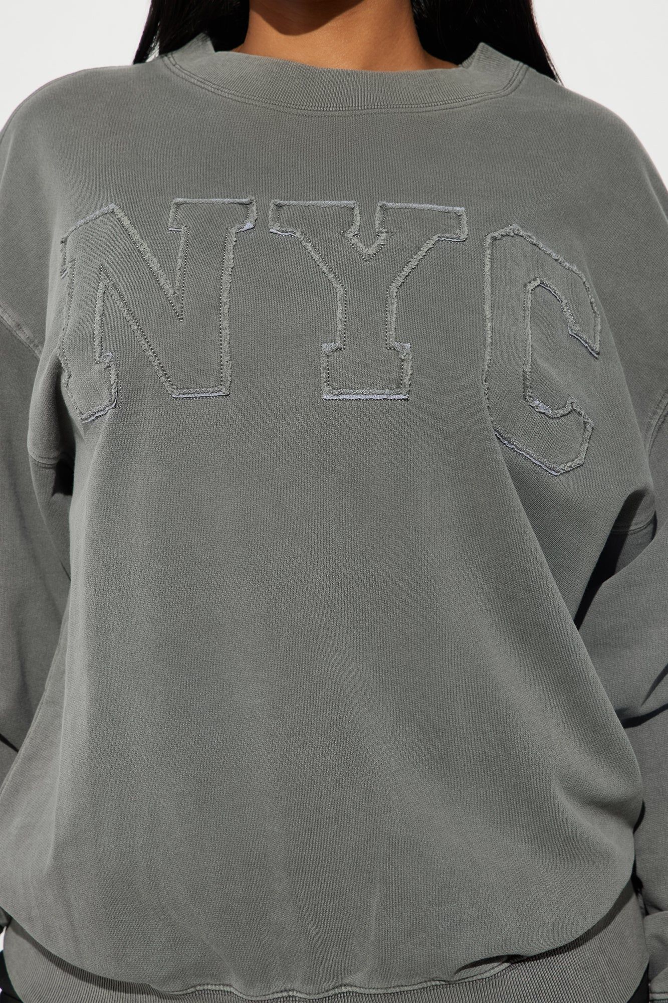 NYC Collegiate Patch Sweatshirt - Grey Mineral Wash sold by Fashion Nova product image thumbnail 3