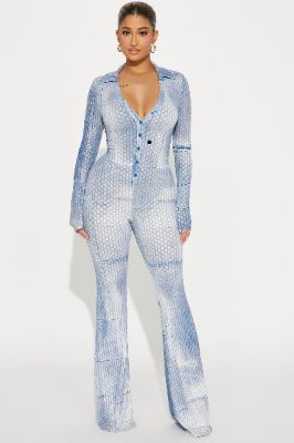 Don't Call Me Jumpsuit  - Blue/combo sold by Fashion Nova