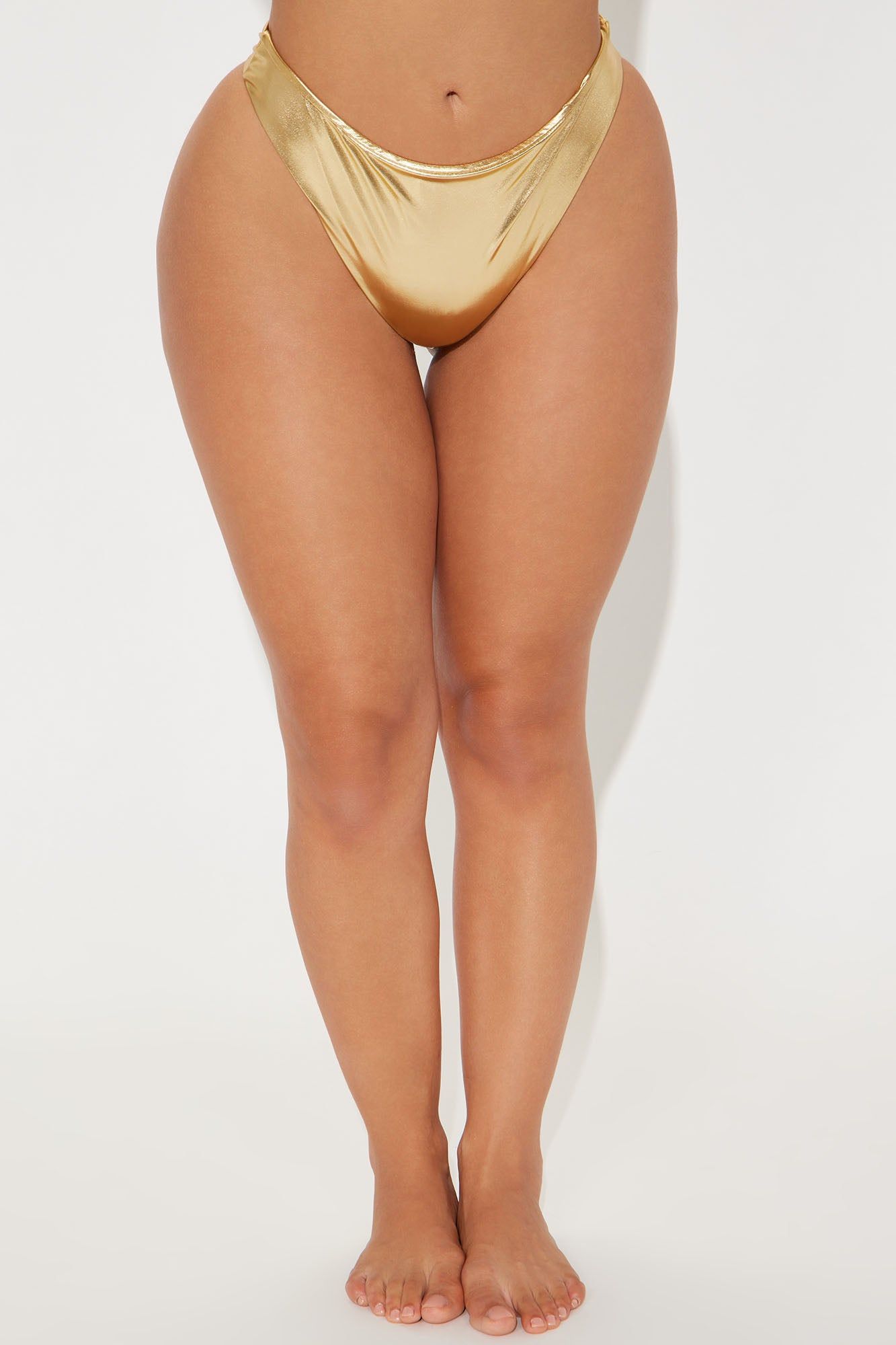 Maui Metallic Mid Rise Cheeky Bikini Bottom - Gold sold by Fashion Nova product image thumbnail 2
