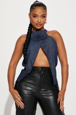 Free Fall Denim Top - Dark Wash sold by Fashion Nova