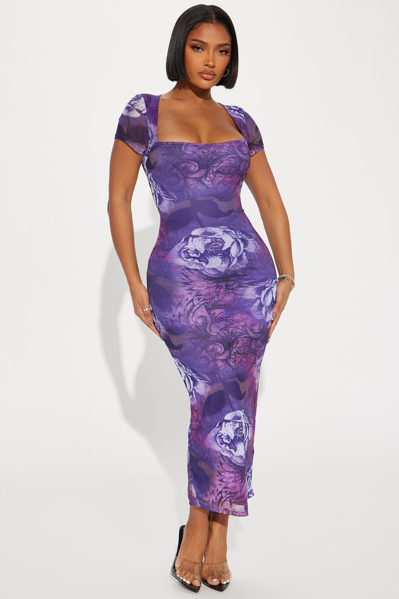 Flourishing Mesh Maxi Dress - Purple sold by Fashion Nova
