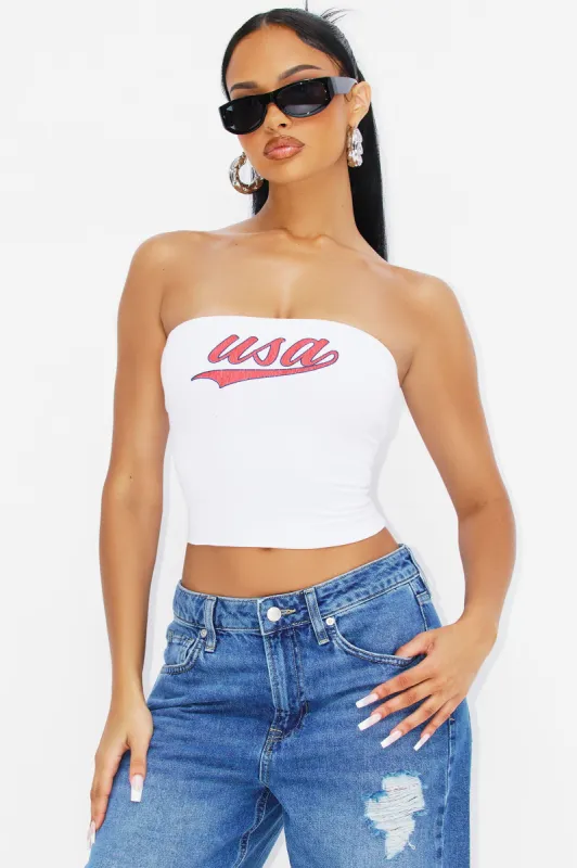 USA Babe Tube Top - White sold by Fashion Nova