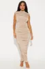 Sofie Ruched Maxi Dress - Sand sold by Fashion Nova