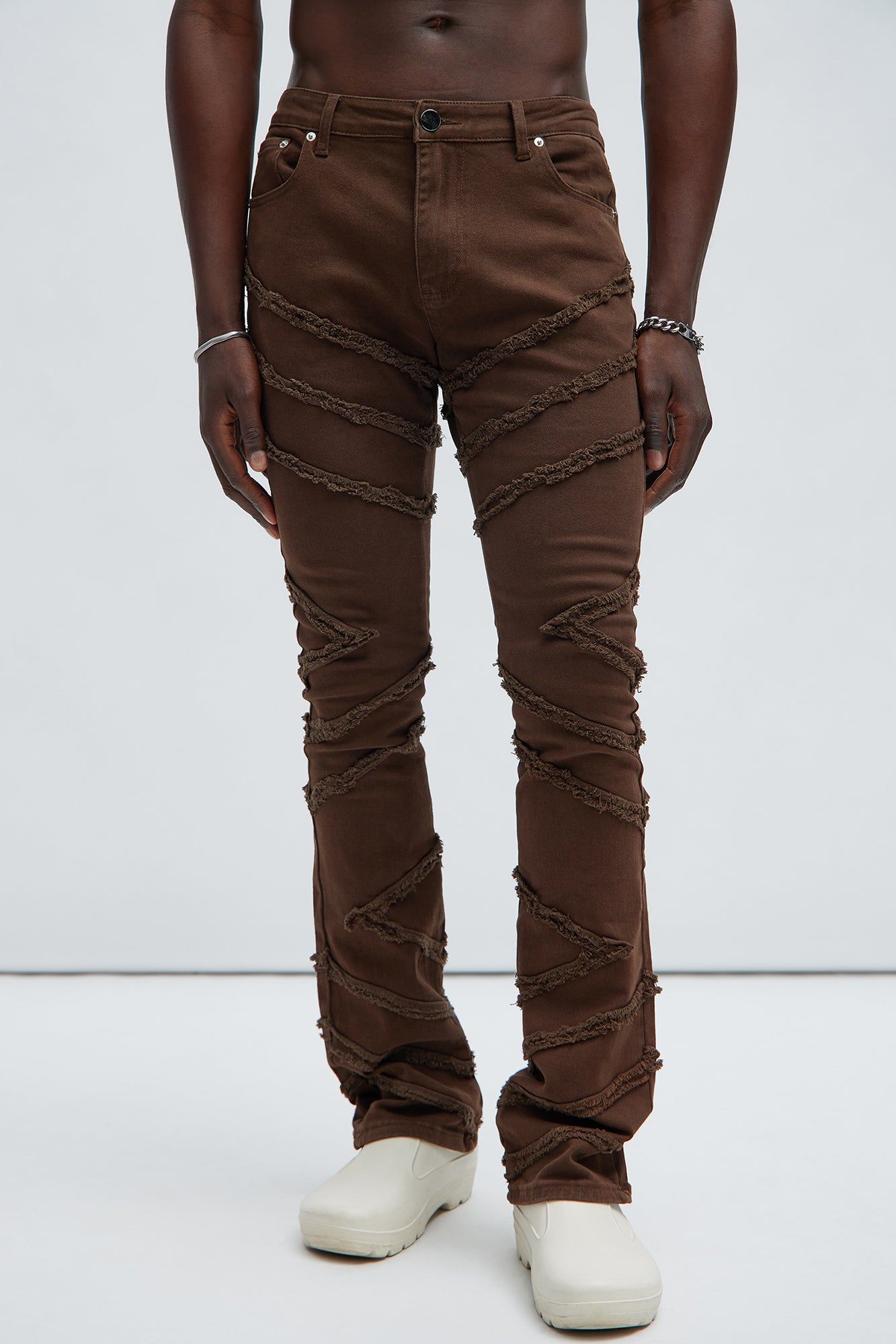 Check Me Out Fray Stacked Skinny Flare Pants - Chocolate sold by Fashion Nova product image thumbnail 3