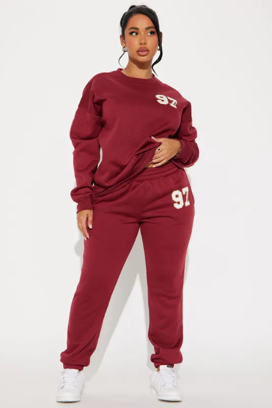 Low Key Fleece Jogger Set - Burgundy sold by Fashion Nova
