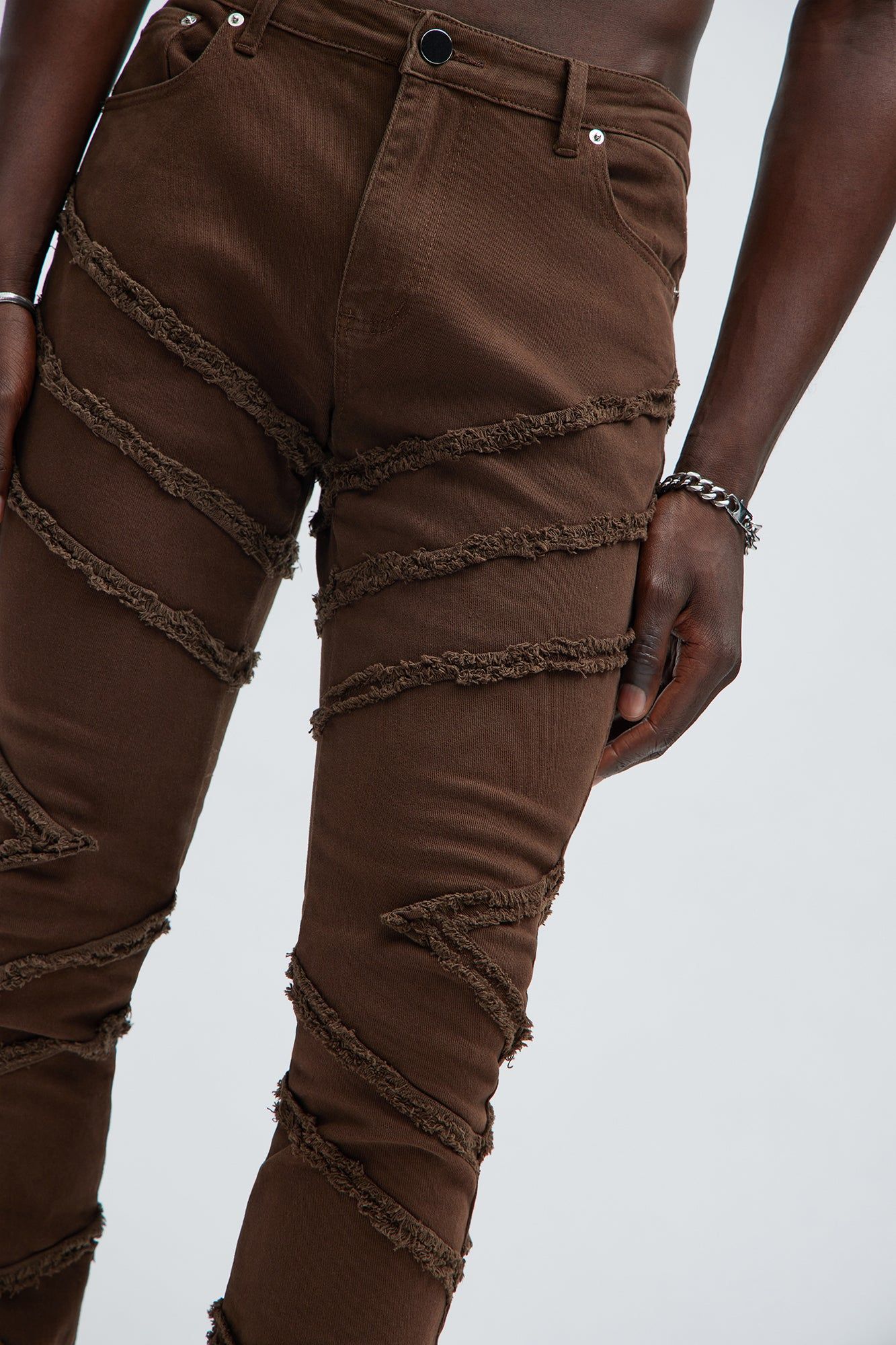 Check Me Out Fray Stacked Skinny Flare Pants - Chocolate sold by Fashion Nova product image thumbnail 4