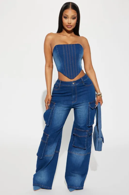 Estefania Denim Cargo Pant Set - Dark Wash made by Fashion Nova