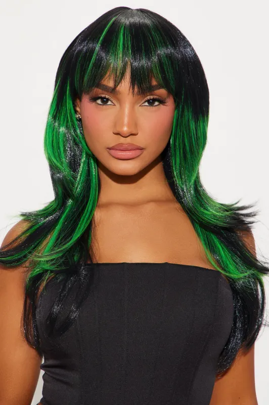 Tempting Temptress Layered Costume Wig - Black/Green sold by Fashion Nova
