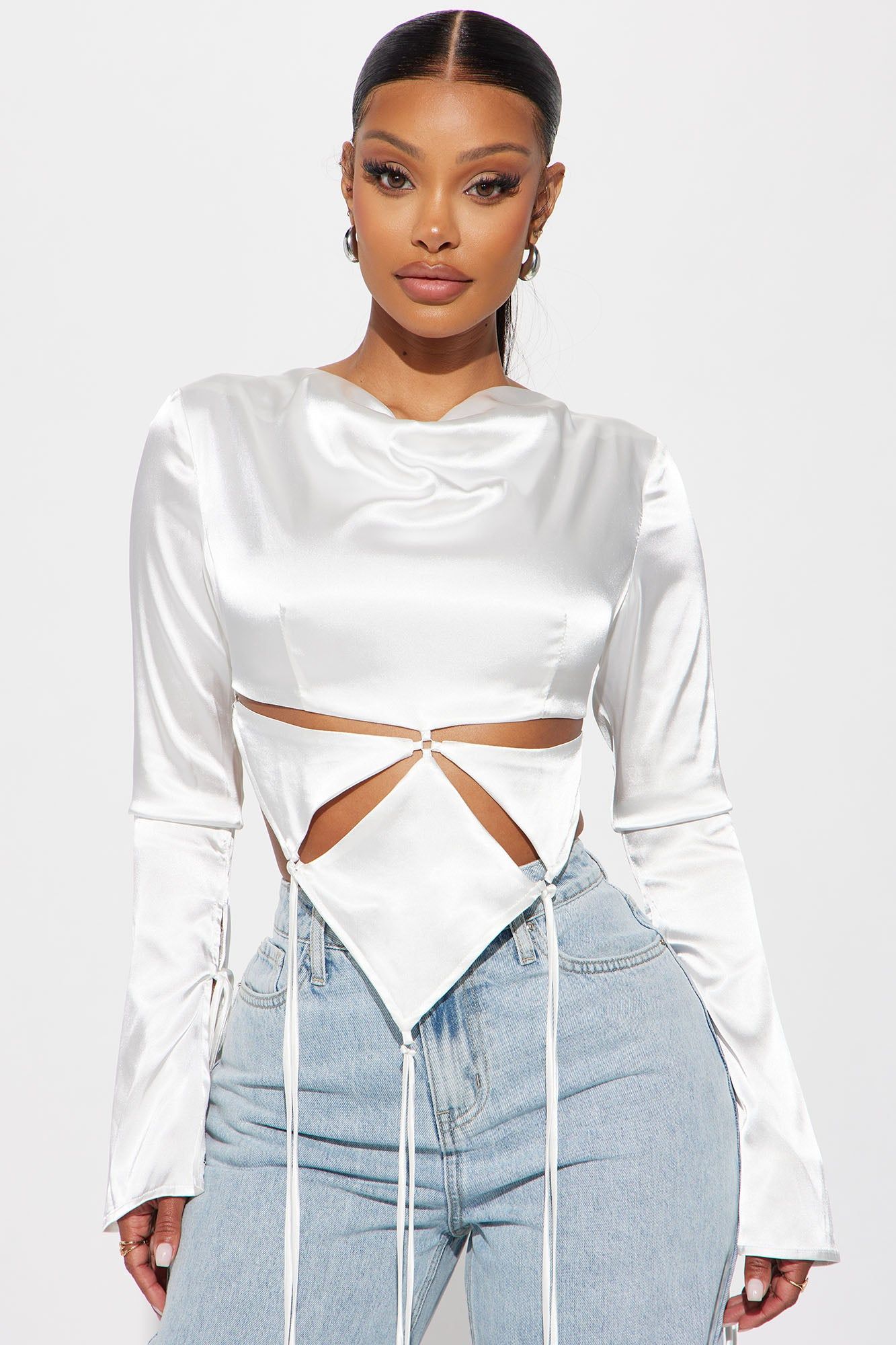 Letting Loose Satin Blouse Top - White sold by Fashion Nova