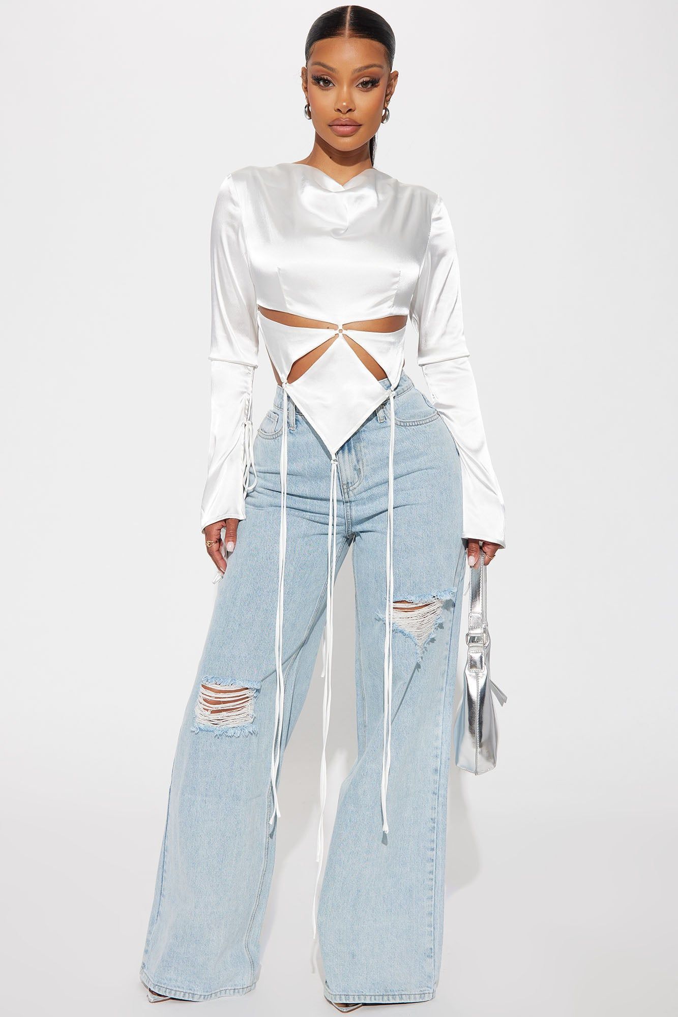 Letting Loose Satin Blouse Top - White sold by Fashion Nova product image thumbnail 2