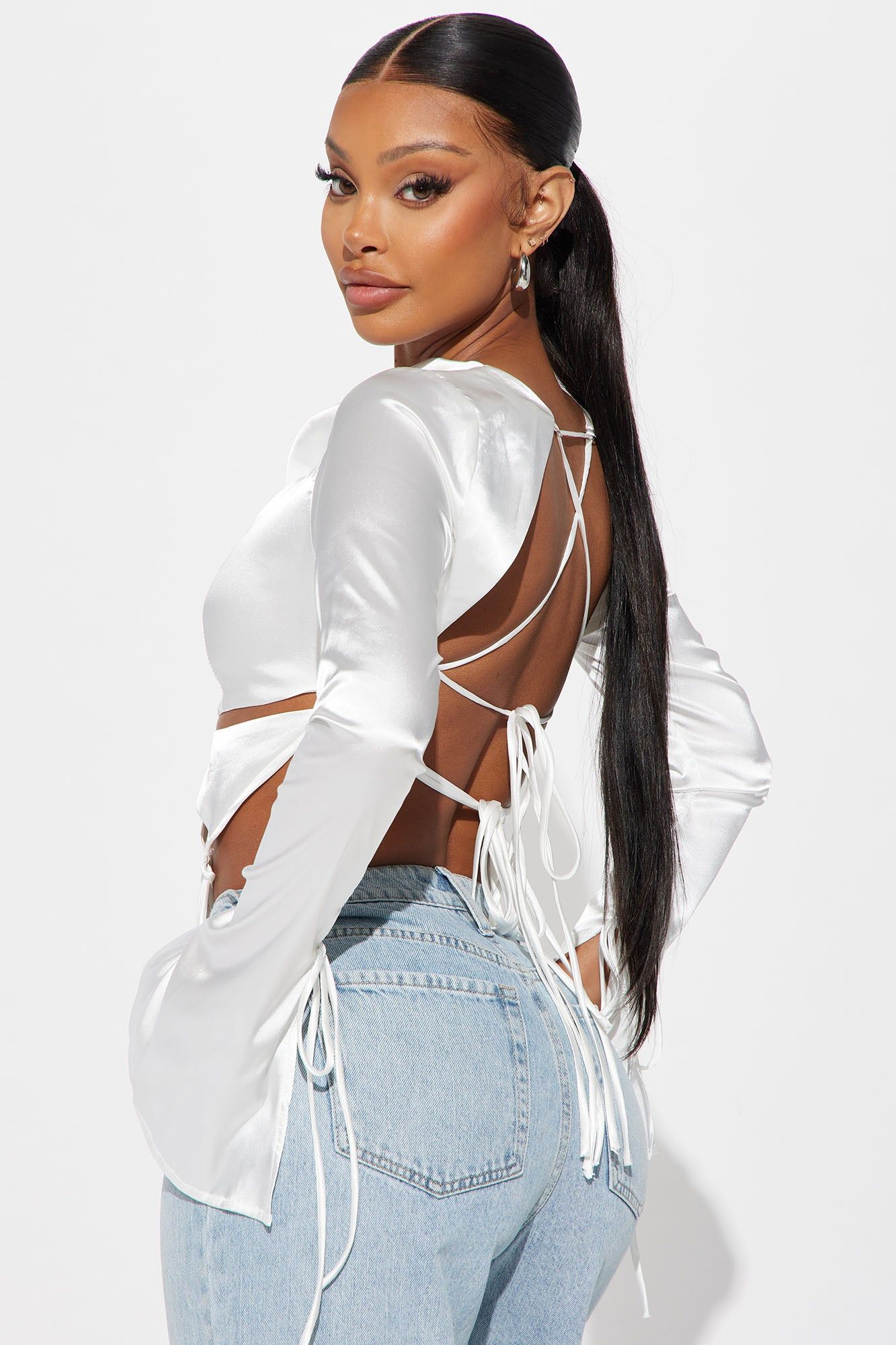 Letting Loose Satin Blouse Top - White sold by Fashion Nova product image thumbnail 3