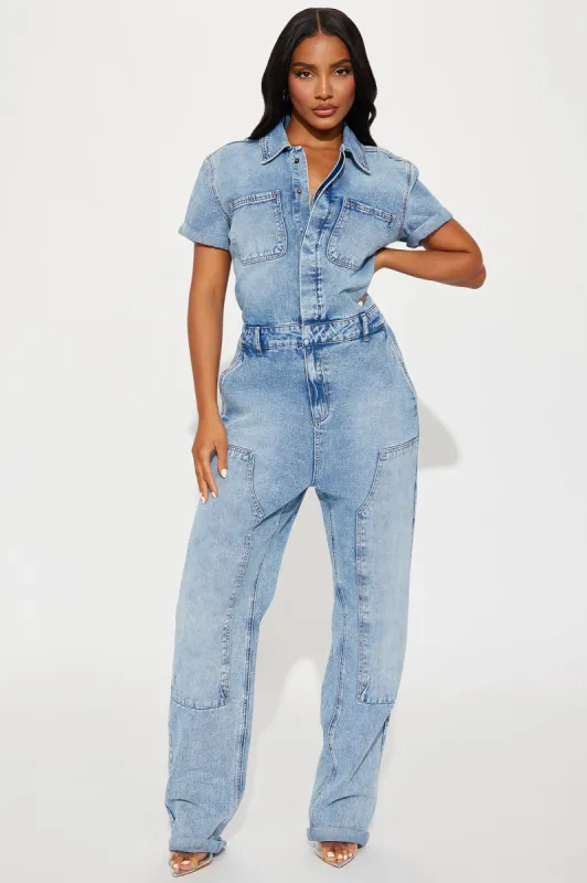 Zarina Denim Jumpsuit - Light Wash sold by Fashion Nova