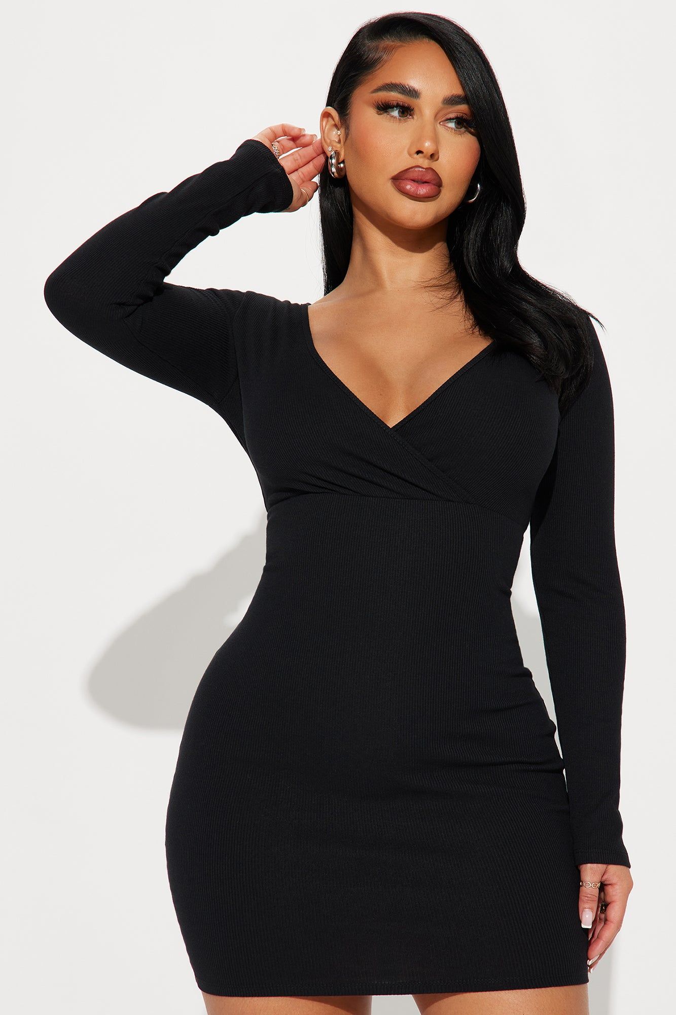 Delaney Ribbed Mini Dress - Black sold by Fashion Nova