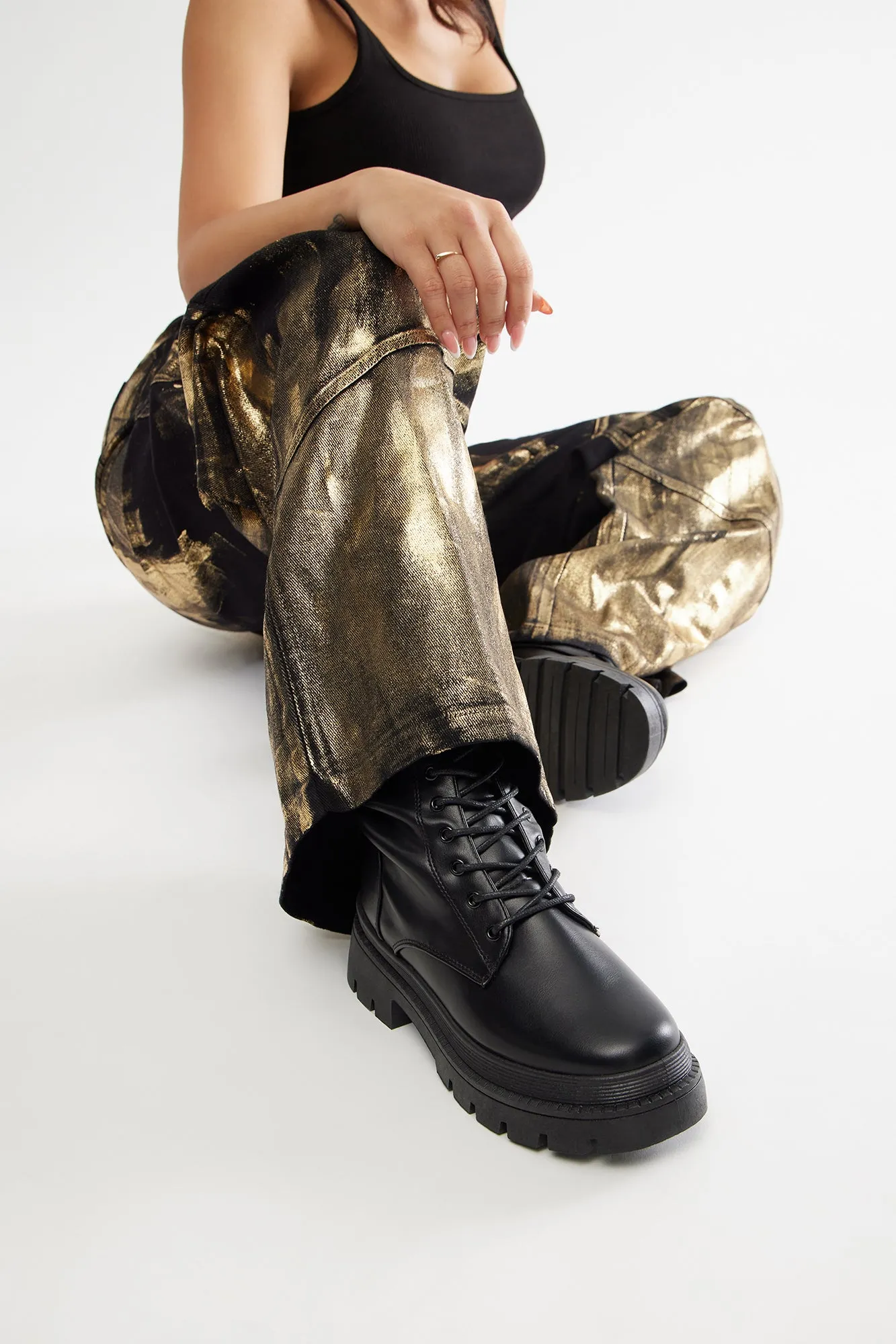 Vail Lace Up Combat Boots - Black sold by Fashion Nova product image thumbnail 2