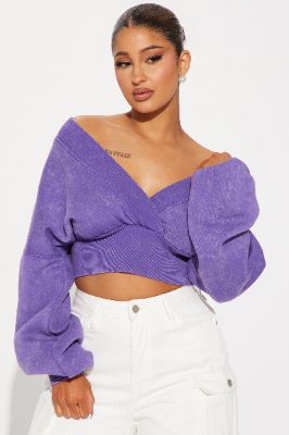 Amara Fleece Off Shoulder Sweatshirt - Purple sold by Fashion Nova