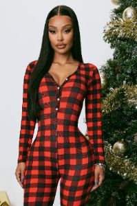 Look But Don't Touch PJ Jumpsuit Onesie - Red/Black sold by Fashion Nova