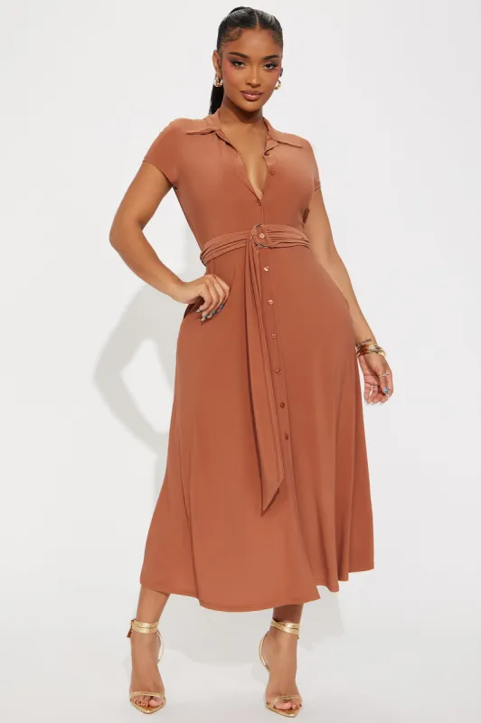 Elise Button Up Midi Dress - Copper sold by Fashion Nova