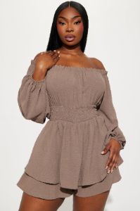 Truly Stunning Romper  - Mocha sold by Fashion Nova