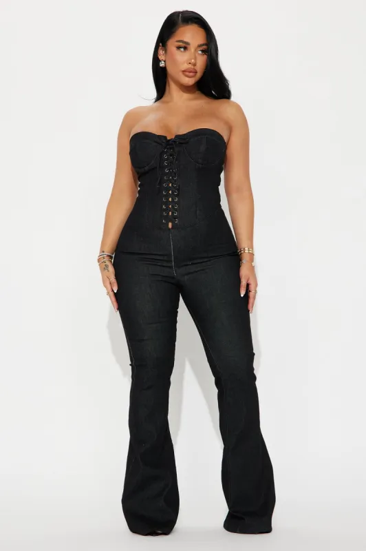 Play It Your Way Denim Jumpsuit - Black sold by Fashion Nova